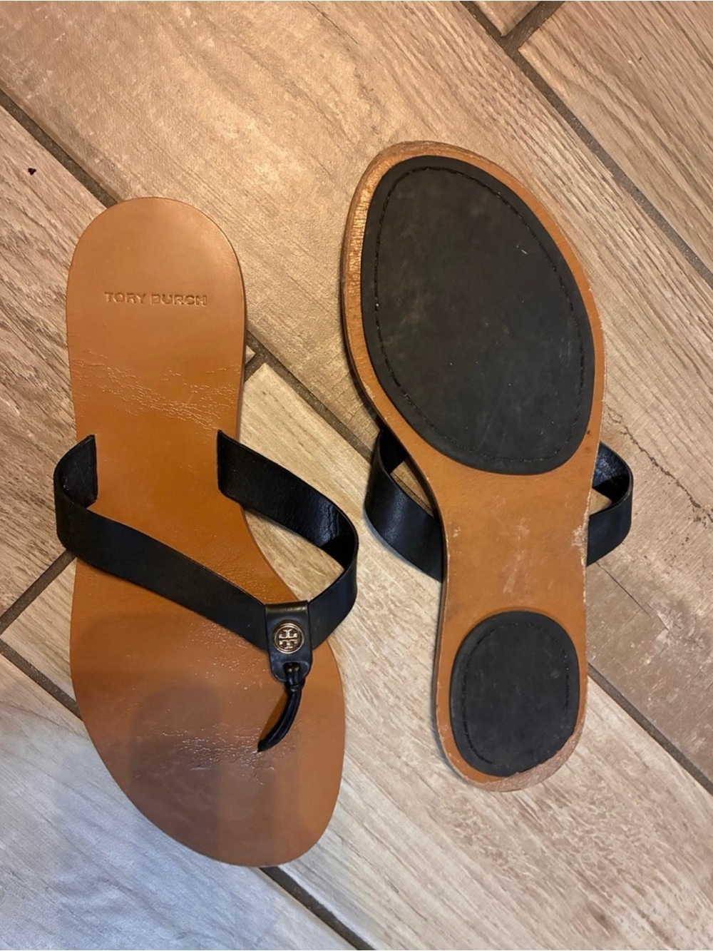 Tory Burch Black Leather Thong Sandals size 8